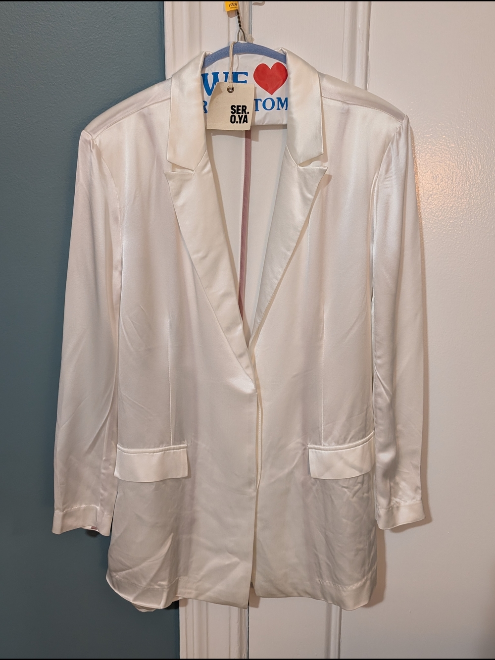 SER.O.YA Women's Ivory Ronin Satin Blazer Jacket, S, NWT